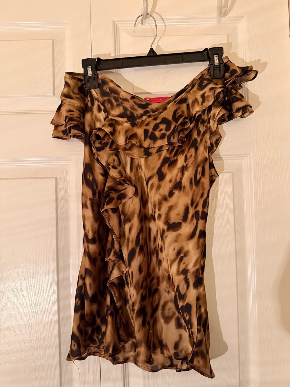 Sunny Leigh Leopard Ruffle One-Shoulder Top - Brown & Black